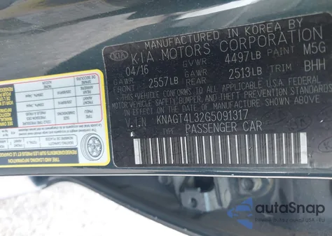 2016 Kia Optima Lx из США, поврежденный, VIN KNAGT4L32G5091317